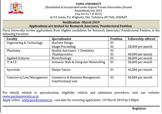 Parul University PU Vadodara Doctor of Philosophy Courses Fees